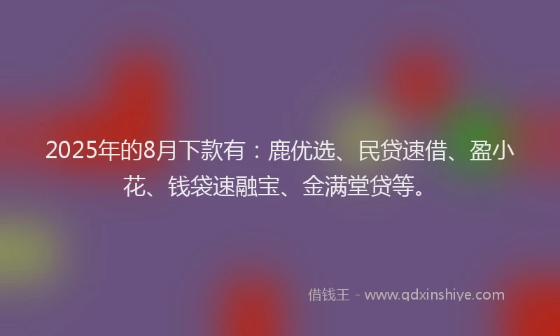 2025年的8月下款有：鹿优选、民贷速借、盈小花、钱袋速融宝、金满堂贷等。