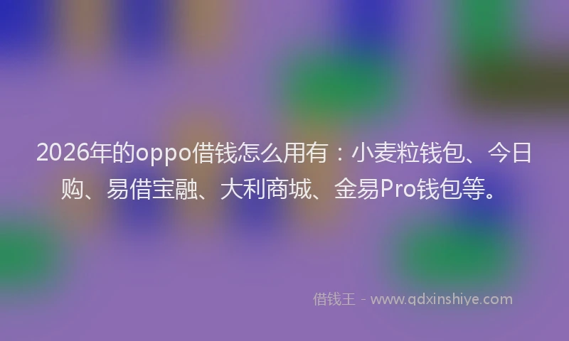 2026年的oppo借钱怎么用有：小麦粒钱包、今日购、易借宝融、大利商城、金易Pro钱包等。