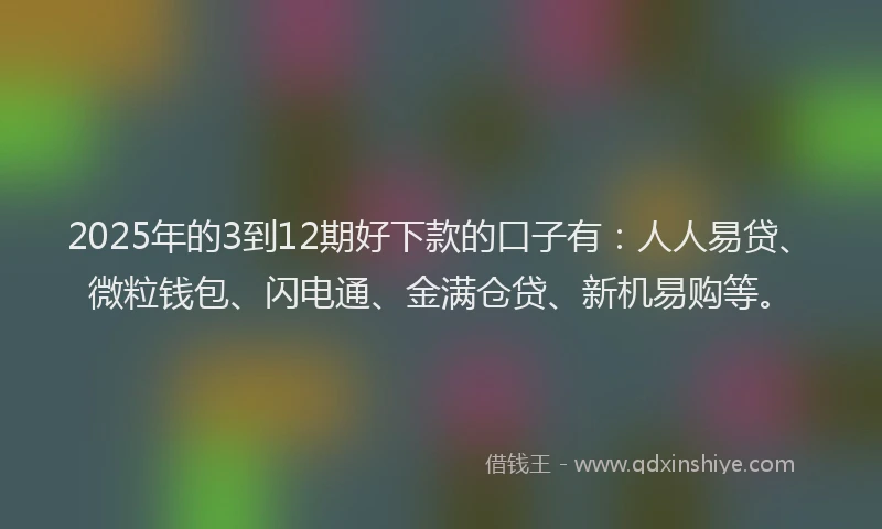 2025年的3到12期好下款的口子有：人人易贷、微粒钱包、闪电通、金满仓贷、新机易购等。