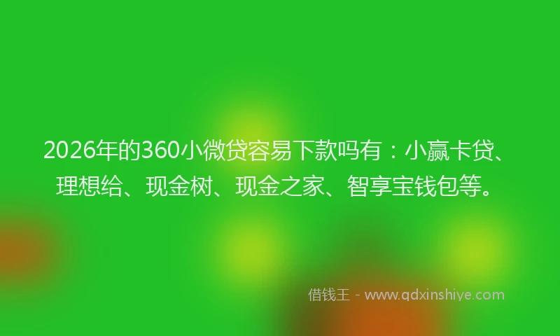 2026年的360小微贷容易下款吗有:小赢卡贷、理想给、现金树、现金之家、智享宝钱包等。
