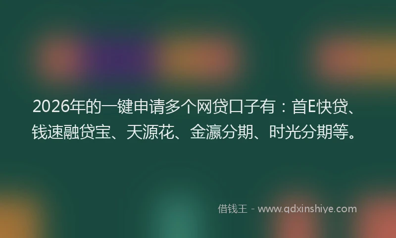 2026年的一键申请多个网贷口子有：首E快贷、钱速融贷宝、天源花、金瀛分期、时光分期等。