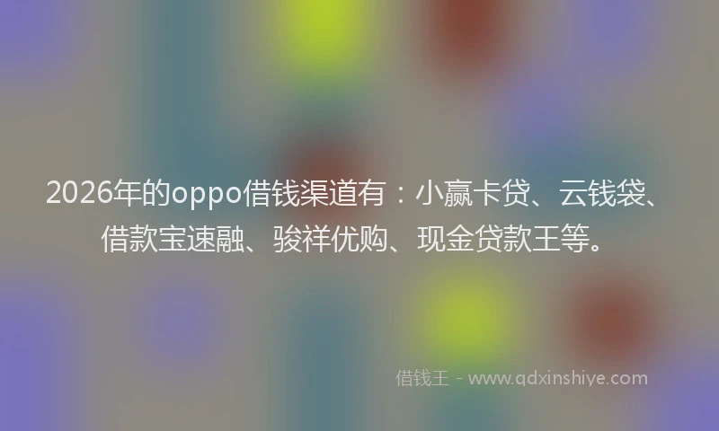 2026年的oppo借钱渠道有：小赢卡贷、云钱袋、借款宝速融、骏祥优购、现金贷款王等。