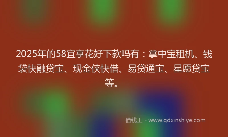 2025年的58宜享花好下款吗有：掌中宝租机、钱袋快融贷宝、现金侠快借、易贷通宝、星愿贷宝等。