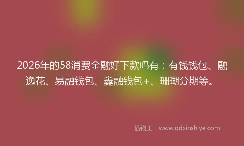 2026年的58消费金融好下款吗有：有钱钱包、融逸花、易融钱包、鑫融钱包+、珊瑚分期等。