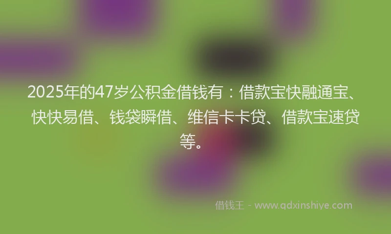 2025年的47岁公积金借钱有：借款宝快融通宝、快快易借、钱袋瞬借、维信卡卡贷、借款宝速贷等。