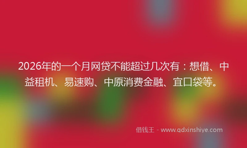 2026年的一个月网贷不能超过几次有：想借、中益租机、易速购、中原消费金融、宜口袋等。