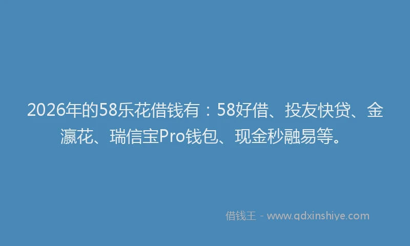 2026年的58乐花借钱有:58好借、投友快贷、金瀛花、瑞信宝Pro钱包、现金秒融易等。