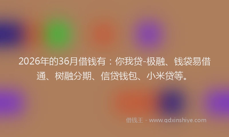2026年的36月借钱有：你我贷-极融、钱袋易借通、树融分期、信贷钱包、小米贷等。