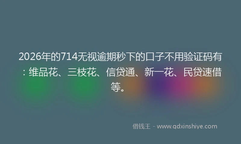 2026年的714无视逾期秒下的口子不用验证码有：维品花、三枝花、信贷通、新一花、民贷速借等。