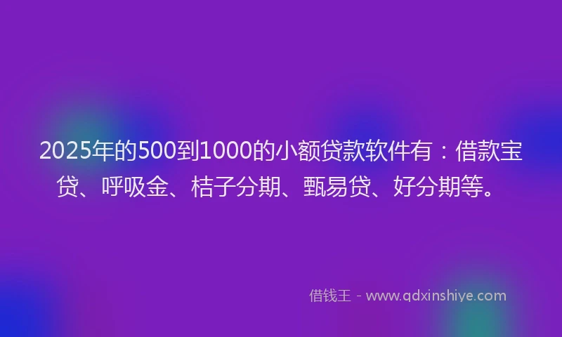 2025年的500到1000的小额贷款软件有：借款宝贷、呼吸金、桔子分期、甄易贷、好分期等。