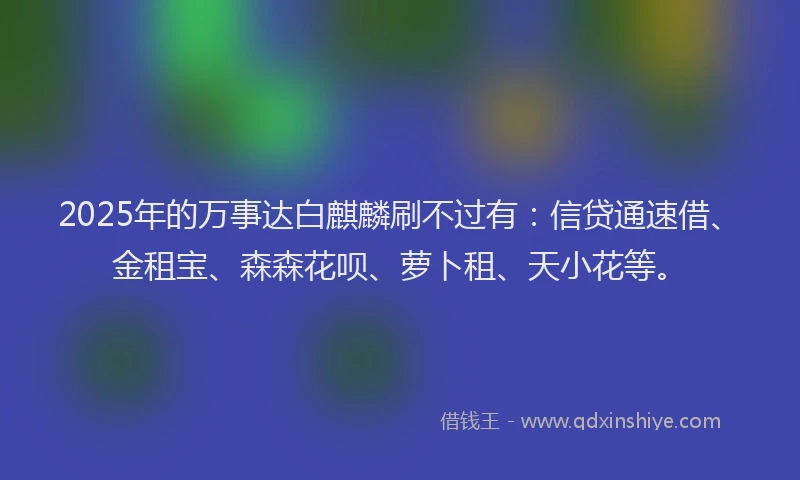 2025年的万事达白麒麟刷不过有：信贷通速借、金租宝、森森花呗、萝卜租、天小花等。