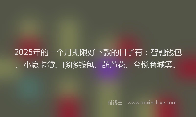 2025年的一个月期限好下款的口子有：智融钱包、小赢卡贷、哆哆钱包、葫芦花、兮悦商城等。