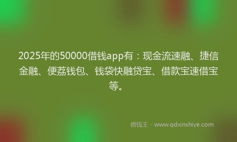 2025年的50000借钱app有：现金流速融、捷信金融、便荔钱包、钱袋快融贷宝、借款宝速借宝等。