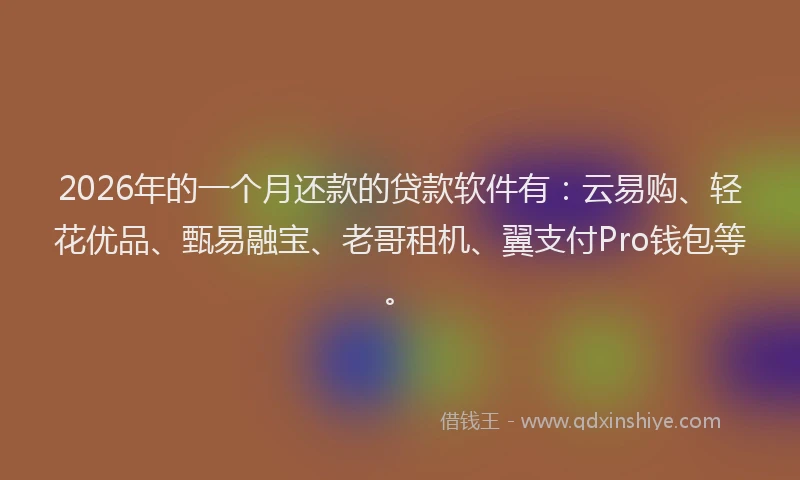 2026年的一个月还款的贷款软件有：云易购、轻花优品、甄易融宝、老哥租机、翼支付Pro钱包等。