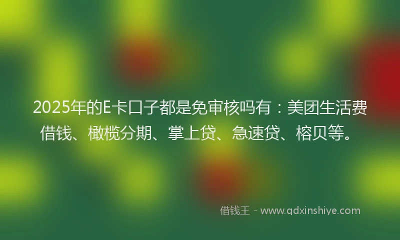 2025年的E卡口子都是免审核吗有：美团生活费借钱、橄榄分期、掌上贷、急速贷、榕贝等。