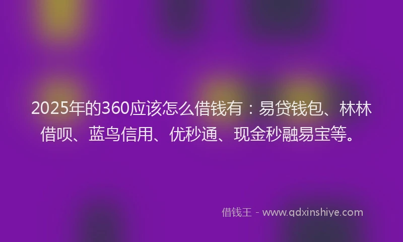 2025年的360应该怎么借钱有：易贷钱包、林林借呗、蓝鸟信用、优秒通、现金秒融易宝等。