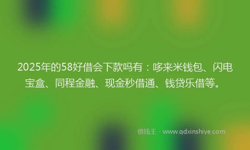 2025年的58好借会下款吗有：哆来米钱包、闪电宝盒、同程金融、现金秒借通、钱贷乐借等。