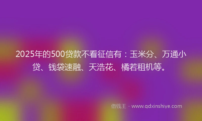 2025年的500贷款不看征信有：玉米分、万通小贷、钱袋速融、天浩花、橘若租机等。