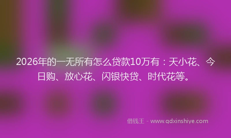 2026年的一无所有怎么贷款10万有：天小花、今日购、放心花、闪银快贷、时代花等。
