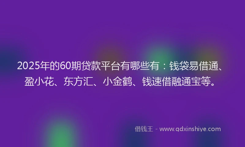 2025年的60期贷款平台有哪些有:钱袋易借通、盈小花、东方汇、小金鹤、钱速借融通宝等。