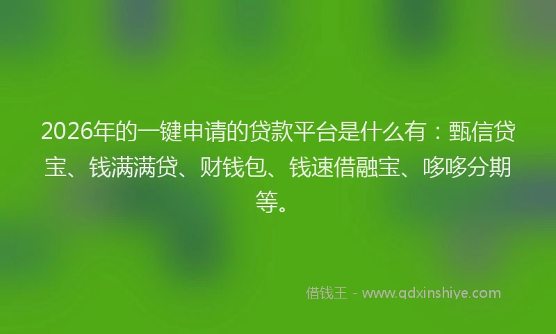 2026年的一键申请的贷款平台是什么有：甄信贷宝、钱满满贷、财钱包、钱速借融宝、哆哆分期等。