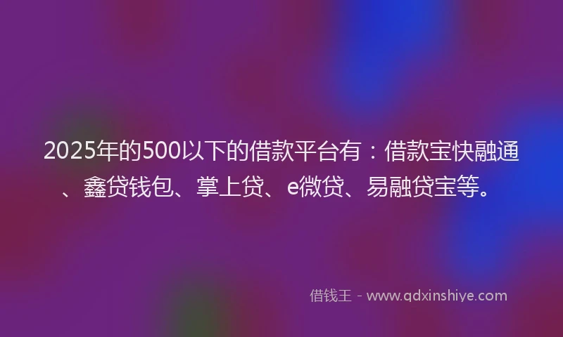 2025年的500以下的借款平台有：借款宝快融通、鑫贷钱包、掌上贷、e微贷、易融贷宝等。
