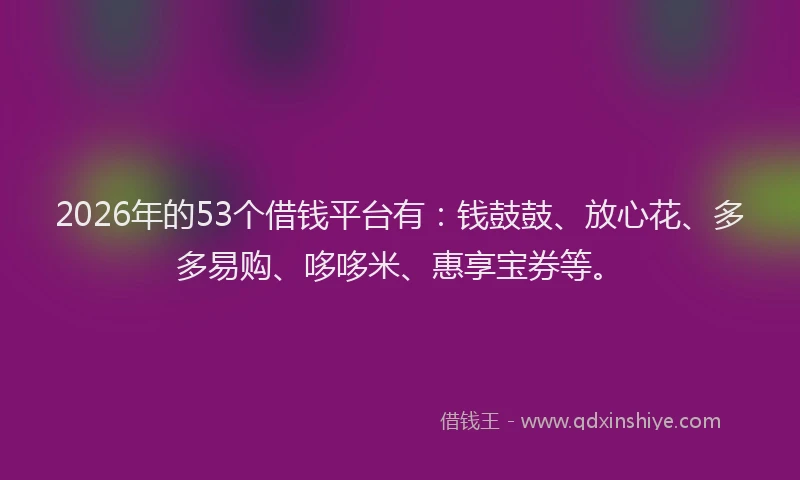 2026年的53个借钱平台有:钱鼓鼓、放心花、多多易购、哆哆米、惠享宝券等。