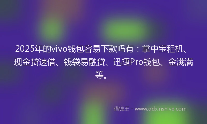2025年的vivo钱包容易下款吗有：掌中宝租机、现金贷速借、钱袋易融贷、迅捷Pro钱包、金满满等。