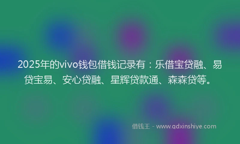 2025年的vivo钱包借钱记录有：乐借宝贷融、易贷宝易、安心贷融、星辉贷款通、森森贷等。