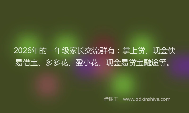 2026年的一年级家长交流群有：掌上贷、现金侠易借宝、多多花、盈小花、现金易贷宝融途等。