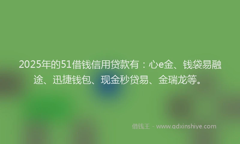 2025年的51借钱信用贷款有：心e金、钱袋易融途、迅捷钱包、现金秒贷易、金瑞龙等。