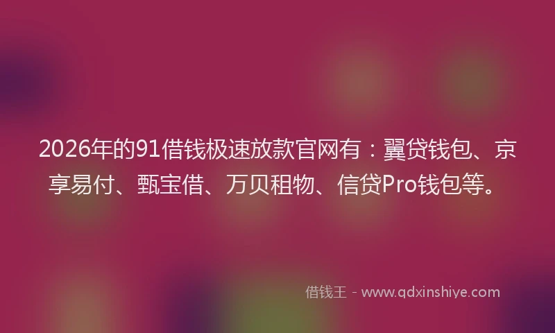 2026年的91借钱极速放款官网有：翼贷钱包、京享易付、甄宝借、万贝租物、信贷Pro钱包等。