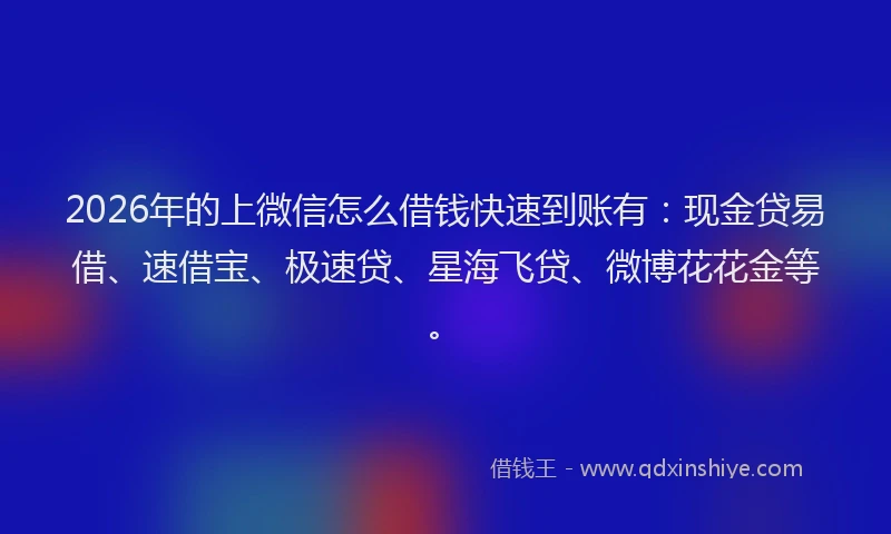 2026年的上微信怎么借钱快速到账有：现金贷易借、速借宝、极速贷、星海飞贷、微博花花金等。