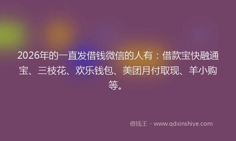 2026年的一直发借钱微信的人有：借款宝快融通宝、三枝花、欢乐钱包、美团月付取现、羊小购等。