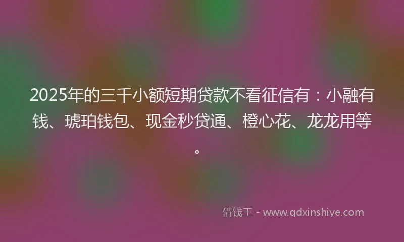 2025年的三千小额短期贷款不看征信有：小融有钱、琥珀钱包、现金秒贷通、橙心花、龙龙用等。