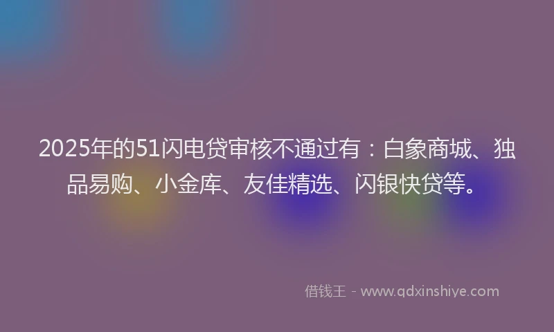 2025年的51闪电贷审核不通过有：白象商城、独品易购、小金库、友佳精选、闪银快贷等。