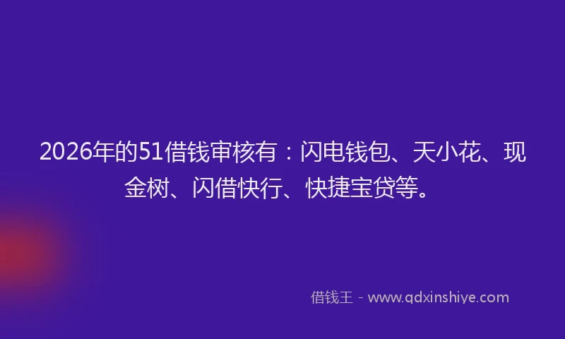 2026年的51借钱审核有：闪电钱包、天小花、现金树、闪借快行、快捷宝贷等。