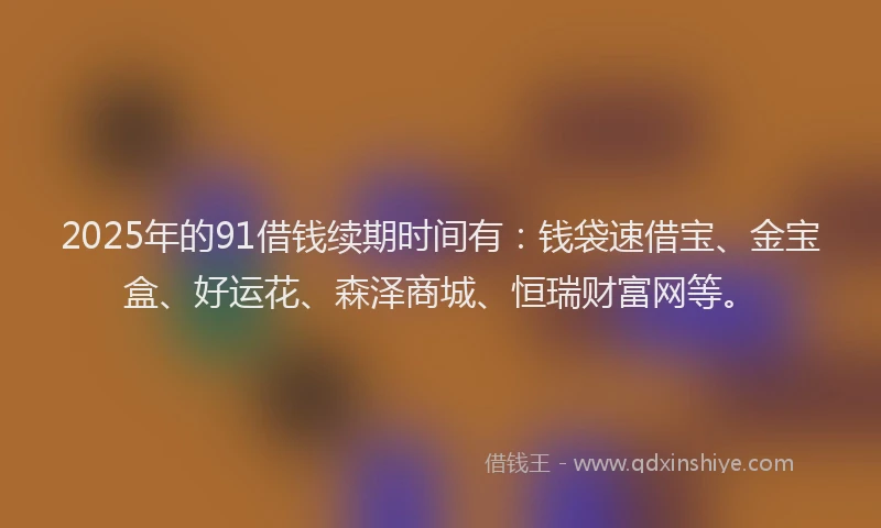 2025年的91借钱续期时间有：钱袋速借宝、金宝盒、好运花、森泽商城、恒瑞财富网等。