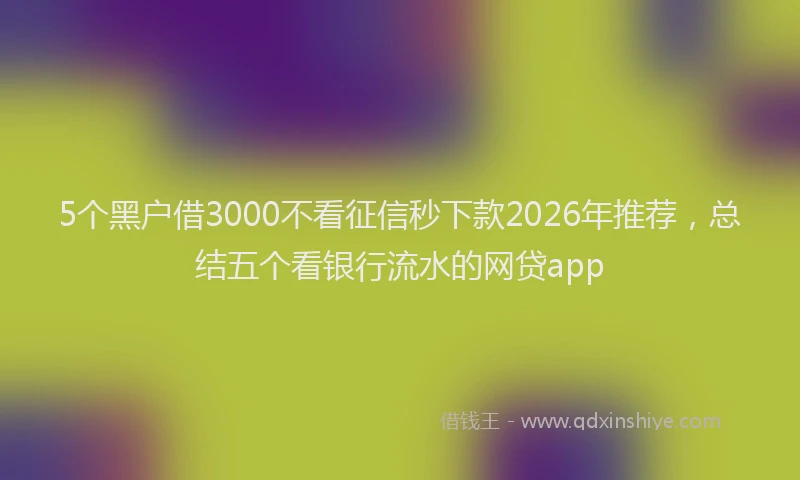 5个黑户借3000不看征信秒下款2026年推荐，总结五个看银行流水的网贷app