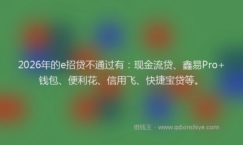 2026年的e招贷不通过有：现金流贷、鑫易Pro+钱包、便利花、信用飞、快捷宝贷等。