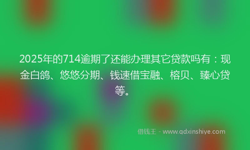 2025年的714逾期了还能办理其它贷款吗有：现金白鸽、悠悠分期、钱速借宝融、榕贝、臻心贷等。