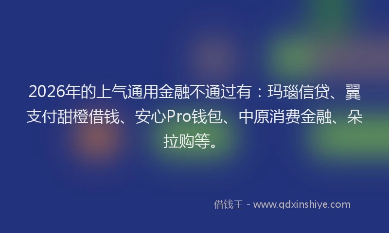 2026年的上气通用金融不通过有：玛瑙信贷、翼支付甜橙借钱、安心Pro钱包、中原消费金融、朵拉购等。