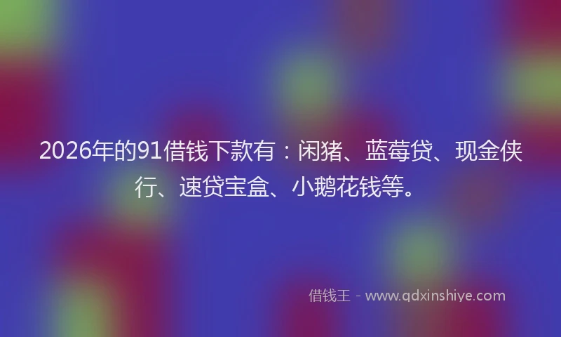 2026年的91借钱下款有：闲猪、蓝莓贷、现金侠行、速贷宝盒、小鹅花钱等。