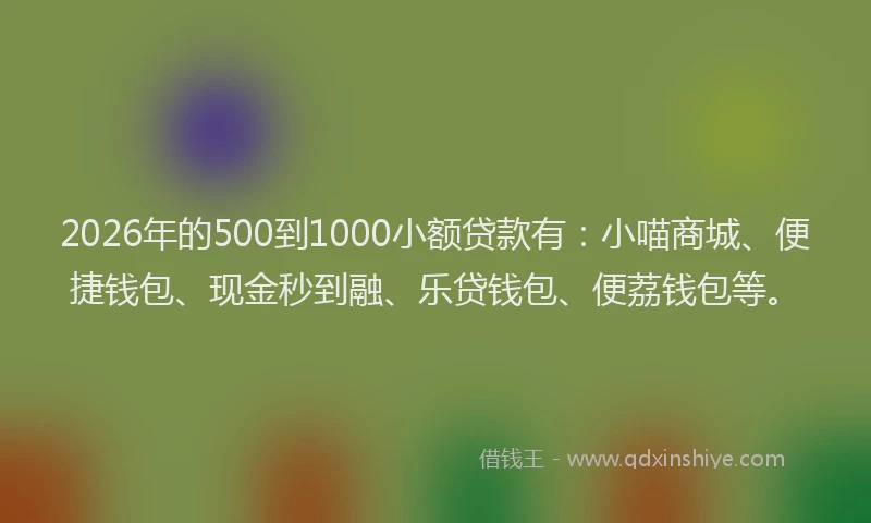 2026年的500到1000小额贷款有：小喵商城、便捷钱包、现金秒到融、乐贷钱包、便荔钱包等。