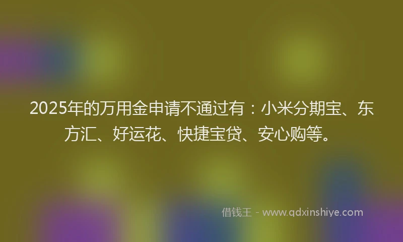 2025年的万用金申请不通过有：小米分期宝、东方汇、好运花、快捷宝贷、安心购等。