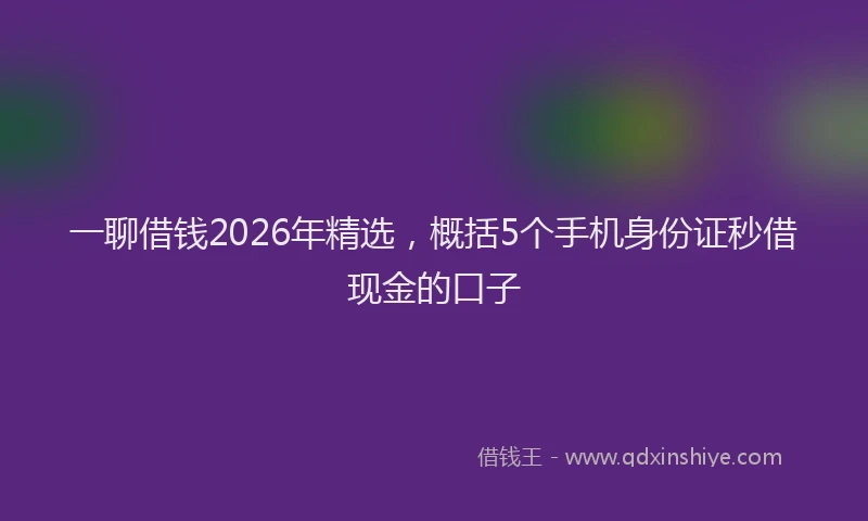 一聊借钱2026年精选，概括5个手机身份证秒借现金的口子