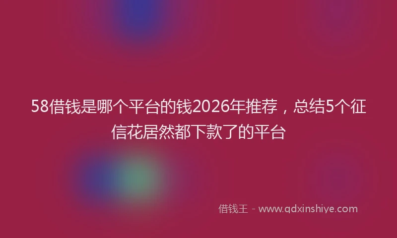 58借钱是哪个平台的钱2026年推荐，总结5个征信花居然都下款了的平台