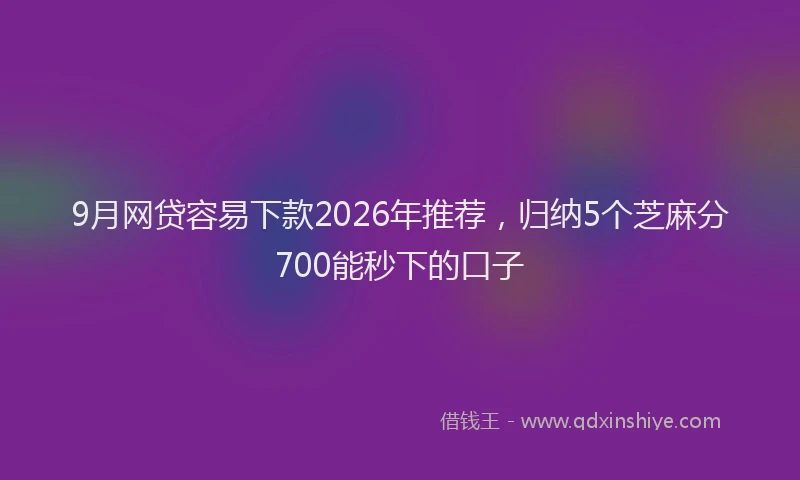 9月网贷容易下款2026年推荐，归纳5个芝麻分700能秒下的口子