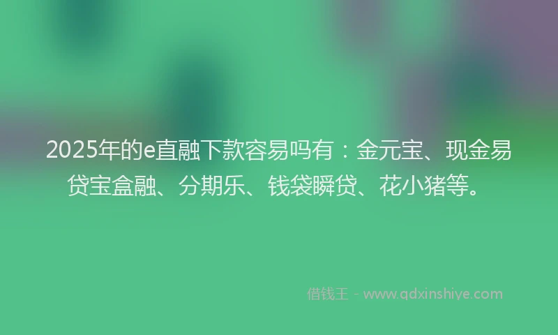 2025年的e直融下款容易吗有：金元宝、现金易贷宝盒融、分期乐、钱袋瞬贷、花小猪等。