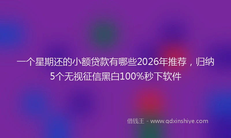 一个星期还的小额贷款有哪些2026年推荐,归纳5个无视征信黑白100%秒下软件